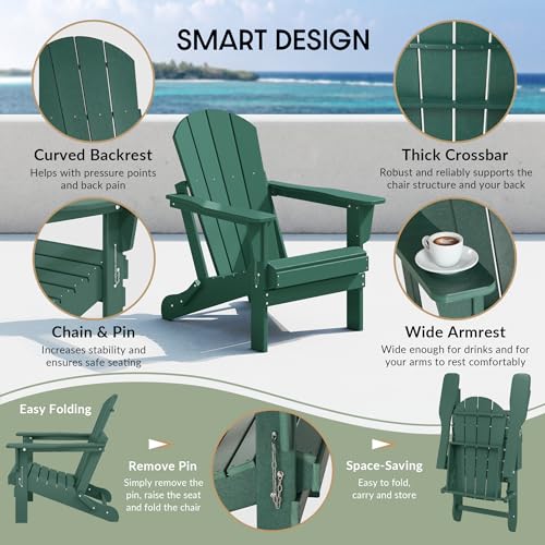 WestinTrends Malibu 2 Piece Set Outdoor Folding Poly Adirondack Chair, Dark Green - color: Dark Green, size: 2 Chair
