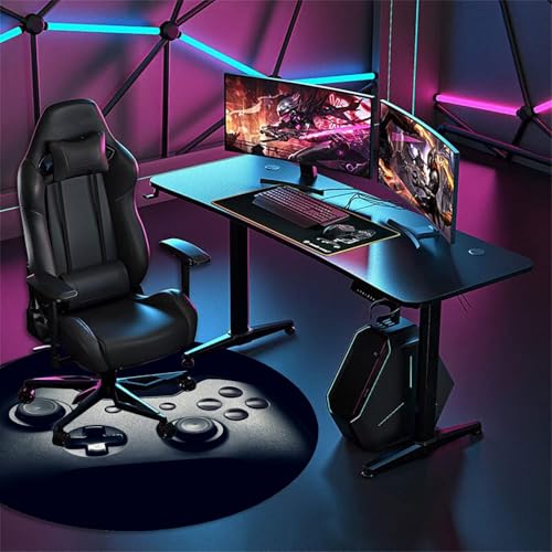 Black Gaming Chair Mat for Hardwood Floor Anti-Slip, Round Office Computer Carpet for Teen Bedroom Decor, Office Gaming Room, Round 47"