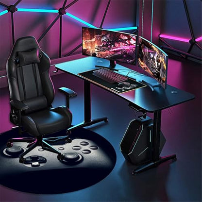 Black Gaming Chair Mat for Hardwood Floor Anti-Slip, Round Office Computer Carpet for Teen Bedroom Decor, Office Gaming Room, Round 47"