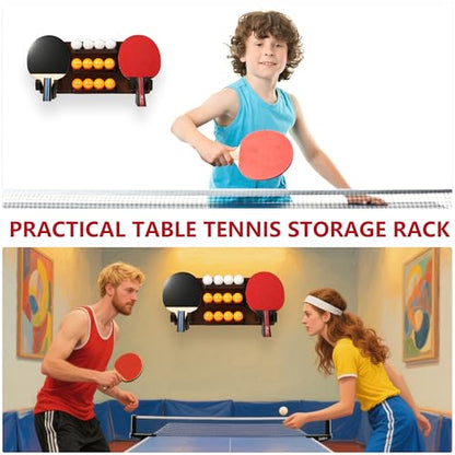 Ping Pong Paddle Holder, Ping Pong Paddle Storage Rack Wall Mounted Holds 8 Paddles and 12 Balls, Table Tennis Racket Display Organizer for Game Room,Home - color: Brown