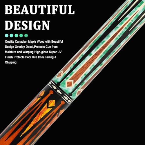 CUEELF Carbon Fiber Pool Cue 2 Pieces Cue Stick with 12.5mm Tip Professional Low Deflection Billiard Pool Sticks with 3/8 * 8 Pin Joint - color: Amber+Green