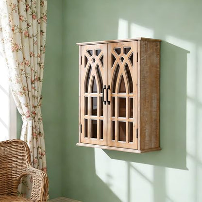 LKTART Solid Wood Wall Mounted Cabinet,Hanging Kitchen Storage Cabinet | Farmhouse Wall Mounted Wood Storage Cabinet;Window Pane Glass Door;Adjustable Shelves;Kitchen;Bathroom;Dining Room;Natural - color: Natural