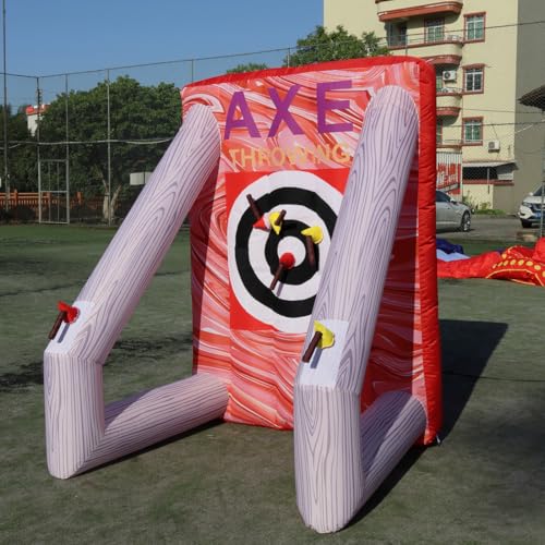 4 in 1 Inflatable Carnival Game Inflatable Sport Games Multi Sports Play Ring Toss Basketball Hoop Game for School Playground/Family/Team - style: Axe throw