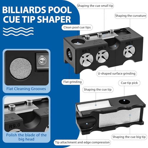 11-in-1 Billiards Pool Cue Tip Shaper, Pool Cue Tips Replacement Kit, Pool Cue Tips,Pool Cue Tip Tool for Replacement and Shaping Cue Tips - color: Black