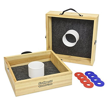 GoSports Premium Birch Wood Washer Toss Game - Portable Set Includes 2 Targets and 8 Washers - For Backyard and Outdoor Acitivies for Family and Adults