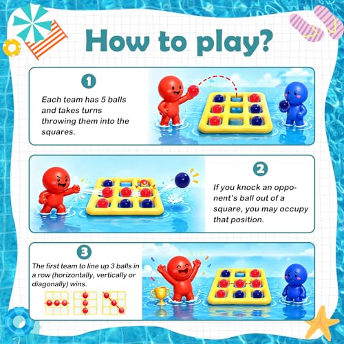 Cyfie Inflatable Floating Pool Toss Game for Teens、Adults, Yellow Tic-Tac-Toe Water Game Set with 10 Balls, Summer Swimming Pool Toy for Family Backyard Party、Beach、Lake Games、Vacation - color: Yellow
