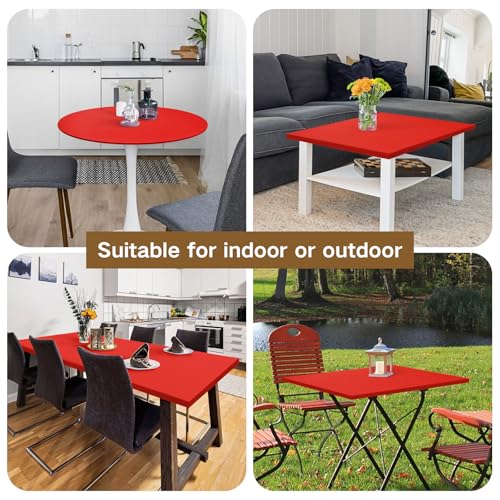 Square Fitted Table Cover Elastic Tablecloth Stretch Spandex Table Top Cover Table Topper Cap for Dining Kitchen Home Party Red 34X34 Inch - color: Red, size: 34" x 34" (Square)