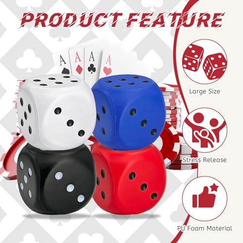 Large Foam Dice, 4 PCS 2.36 Inch Soft Jumbo Dice Set – 6 Sided Squeeze Stress Relief Game Dice for Family Game Night, Party Supplies - color: Multi-color