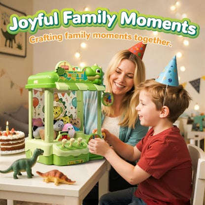 Dinosaur Claw Machine for Kids, Dino Arcade Prize Grabber with 20 Mini Plush Toys and 20 Capsules, 3-Lever Controls, Lights and Music, Gift for Ages 3 and Up - style: Dinosaur