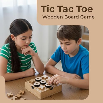 Ajuny Wooden Tic Tac Toe Game for Kids & Adults Travel XOXO Board Game Set for Coffee Table Decor Living Room Famil Farmhouse Desk Gift- 5.5 Inch