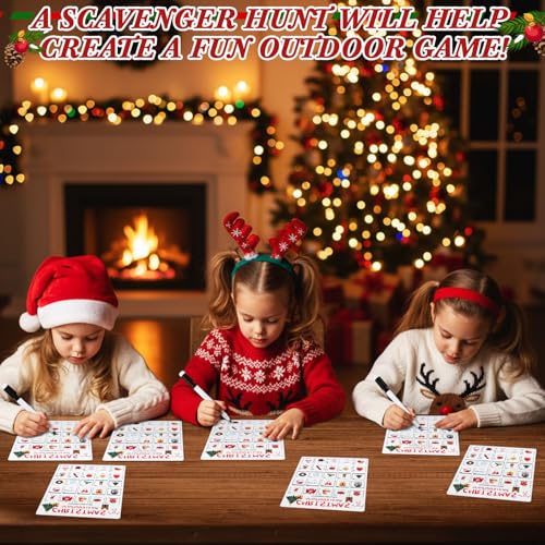 Hoolerry 30 Pcs Scavenger Hunt for Kids Road Trip Game Car Spring Summer Wedding Scavenger Hunt Cards Travel Activities Camping Games Outdoor Indoor Seek Activity for Kids Adults (Christmas) - style: Christmas