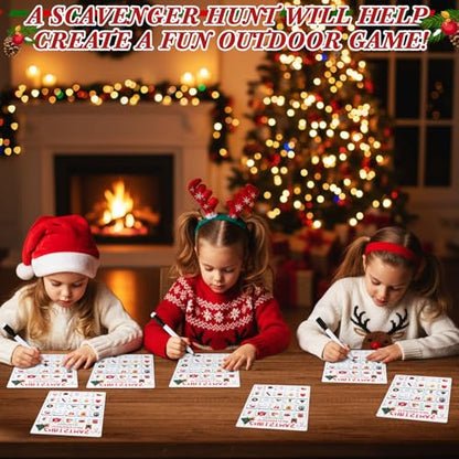 Hoolerry 30 Pcs Scavenger Hunt for Kids Road Trip Game Car Spring Summer Wedding Scavenger Hunt Cards Travel Activities Camping Games Outdoor Indoor Seek Activity for Kids Adults (Christmas) - style: Christmas