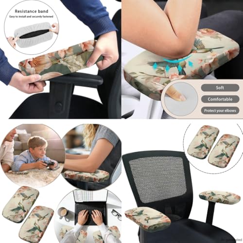 Office Chair Covers Rose Armrest Pads Elastic 4-Piece Set Stretchable Reusable Soft Desk Chair Seat Cover for Home Office and Gaming Setup - color: Rose