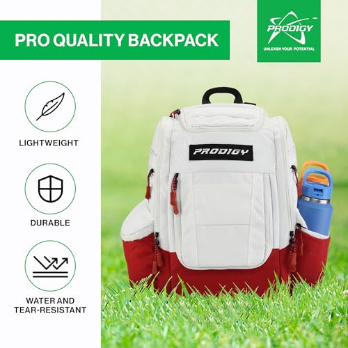 Prodigy Disc Apex XL Disc Golf Bag | Large Disc Golf Backpack | Store 34+ Discs | Premium Big Disc Golf Bags with Cooler - color: Red & White