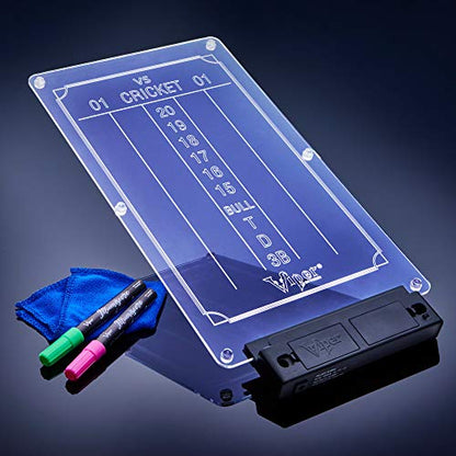 Viper Illumiscore Plus+ See-Through Illuminated Back-Lit Dry Erase Dart Scoreboard, Large (19.50" L x 10.00" W), Black