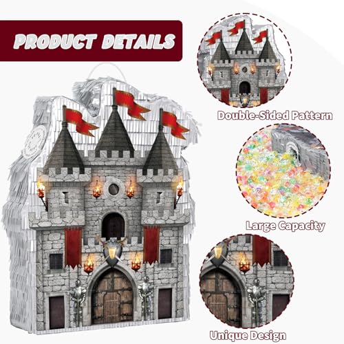 WERNNSAI Medieval Castle Piñata - Medieval Piñata with Blindfold and Bat for Kids Knight Birthday Party Decorations Gothic Castle Vampire Cosplay Halloween Party Supplies - style: Medieval Castle