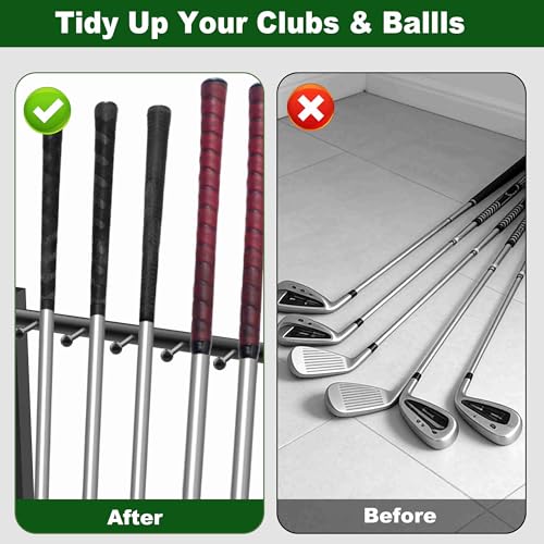 Golf Club Holder Stand Rack for 9 Clubs & 9 Balls, Putter Holder Rack Wood & Iron Golf Club Display Storage Rack for Simulator Garage