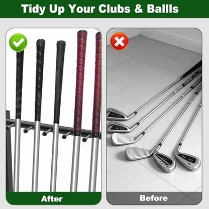Golf Club Holder Stand Rack for 9 Clubs & 9 Balls, Putter Holder Rack Wood & Iron Golf Club Display Storage Rack for Simulator Garage