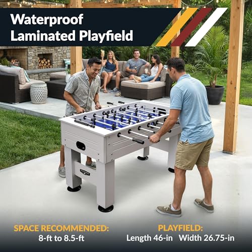 Hathaway Highlander 55-in Outdoor Foosball Table Adult Size - White Soccer Table Game Set with Waterproof Surface, Anti-Rust Rods, Ergonomic Handles, Nylon Cover, 2 Scorers, and 2 ABS Foosball Balls