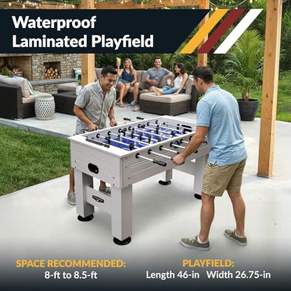 Hathaway Highlander 55-in Outdoor Foosball Table Adult Size - White Soccer Table Game Set with Waterproof Surface, Anti-Rust Rods, Ergonomic Handles, Nylon Cover, 2 Scorers, and 2 ABS Foosball Balls
