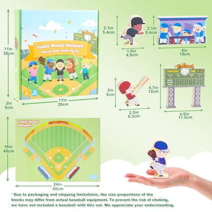 Baseball Blocks Toy Playset, Wooden Baseball Figures with Assembly Ballpark, Baseball Learning Toys, Mini Baseball Games, Baseball Player Figurines, for Kids, Toddlers & Families