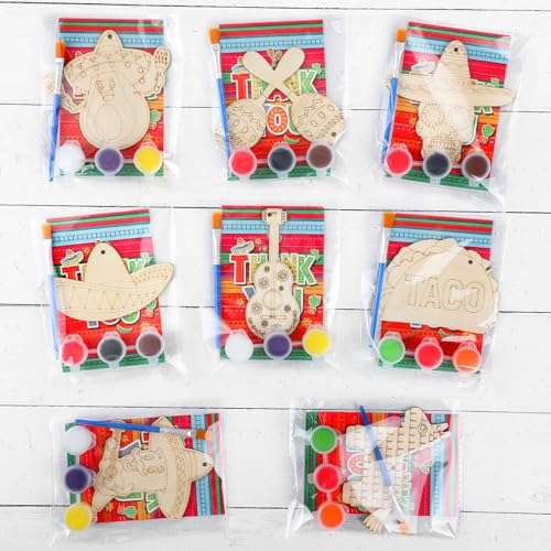Saypacck 24 Pcs Mexican Taco Party Favors Wooden Painting Craft Kits Birthday Party Supplies with Organza Bag for Goodie Bags Fillers Adult Thank You Gifts - style: Mexican Taco