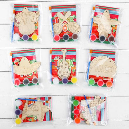 Saypacck 24 Pcs Mexican Taco Party Favors Wooden Painting Craft Kits Birthday Party Supplies with Organza Bag for Goodie Bags Fillers Adult Thank You Gifts - style: Mexican Taco