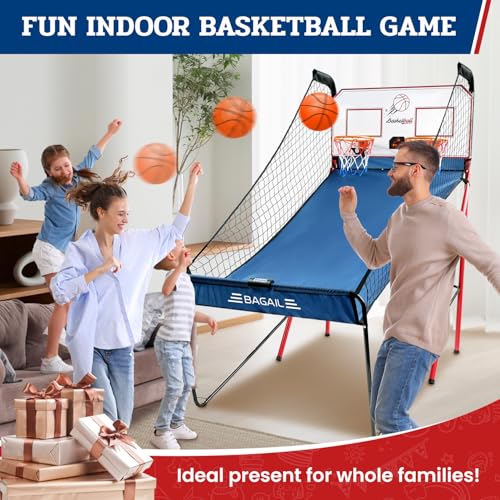 BAGAIL Basketball Arcade Game, Electronic Basketball Shooting Game with 8 Game Modes, Arcade Sounds, Foldable Frame, 4 Balls, Inflation Pump, Ideal Indoor Sport Games for All Players - Dual Shots - style: Dual Shots