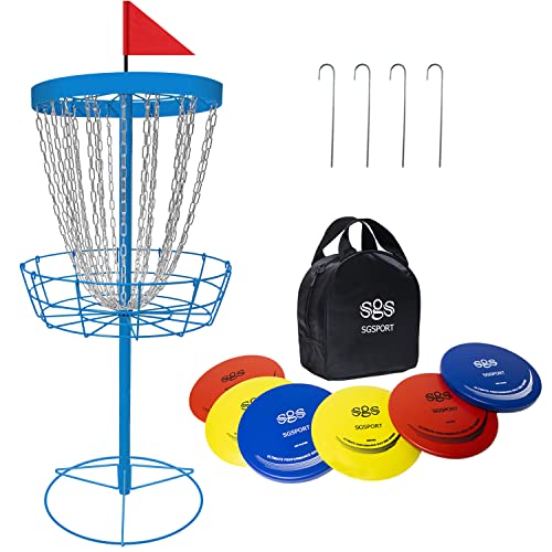 Disc Golf Basket - Portable Disc Golf Target with Heavy Duty 24-Chains Come with 6pcs Disc Golf Discs and Carry Bag, Ground Stake -Suitable for Players of All Levels - Multi Color Available - style: Plus-Blue- 6 PCS