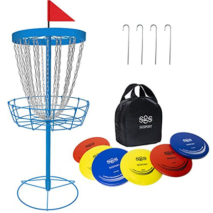 Disc Golf Basket - Portable Disc Golf Target with Heavy Duty 24-Chains Come with 6pcs Disc Golf Discs and Carry Bag, Ground Stake -Suitable for Players of All Levels - Multi Color Available - style: Plus-Blue- 6 PCS