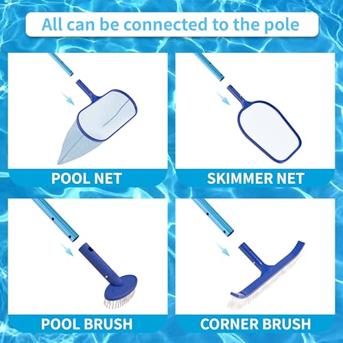 VINGLI 4-in-1 Pool Cleaning Kit, Pools Maintenance Equipment with Pool Net, Pool Brush, Skimmer Net and SPA Brush, Pool Maintenance Tools for Inground&Above Ground Swimming Pools - size: Style 2 : 4 in 1