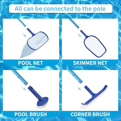 VINGLI 4-in-1 Pool Cleaning Kit, Pools Maintenance Equipment with Pool Net, Pool Brush, Skimmer Net and SPA Brush, Pool Maintenance Tools for Inground&Above Ground Swimming Pools - size: Style 2 : 4 in 1