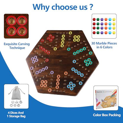 Wahoo Marble Board Game-Extra Large 23.6 Inches Game Board for 4 and 6 Players, Classic Family Fun with 30 Marbles, 6 Dice, Storage Bag & Gift Box, Bright Colors. (Extra Large, Flame) - color: Extra Large, Flame