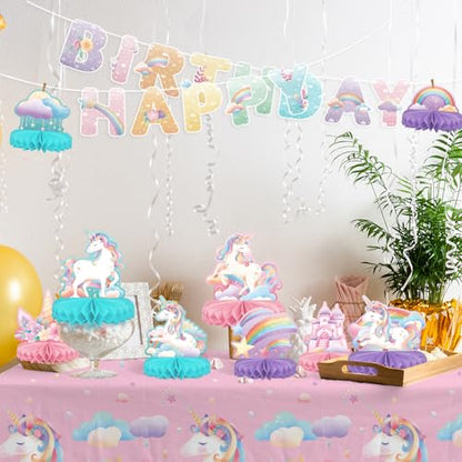 Unicorn Birthday Party Supplies Set - Rainbow Table Decorations with Honeycomb Centerpiece for Unicorn Party Decorations - style: Unicorn