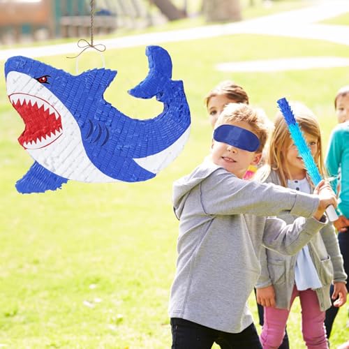 WERNNSAI Shark Piñata - Ocean Shark Birthday Party Decorations Kids Boys Piñata with Blindfold and Bat for Under the Sea Party Supplies Baby Shower Birthday Game Set - style: Shark