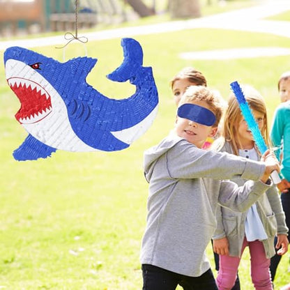 WERNNSAI Shark Piñata - Ocean Shark Birthday Party Decorations Kids Boys Piñata with Blindfold and Bat for Under the Sea Party Supplies Baby Shower Birthday Game Set - style: Shark