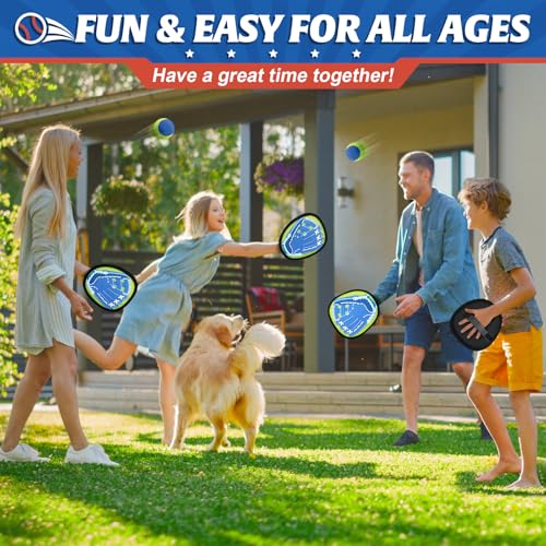 Ellinjan 4 Packs Catch Ball Game Set, Baseball Training Glove, Outdoor Toys, Summer Pool Beach Yard Backyard Camping Sports Play Toy Games for Toddlers Kids Teens Adults Family Game, Fun Ideal Gifts