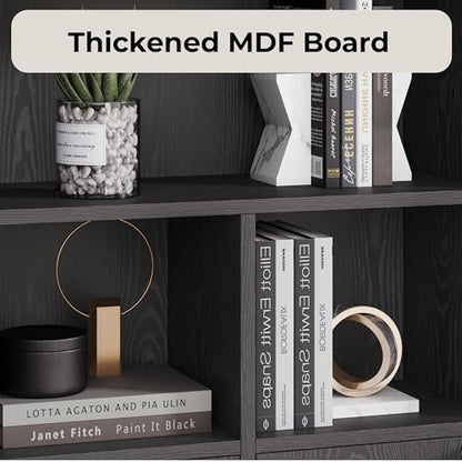 IRONCK Bookshelf with Doors, Book Shelf with Storage Shelves, 74.6 in Tall Bookcase for Home Office, Living Room, Bedroom, Black - color: Black