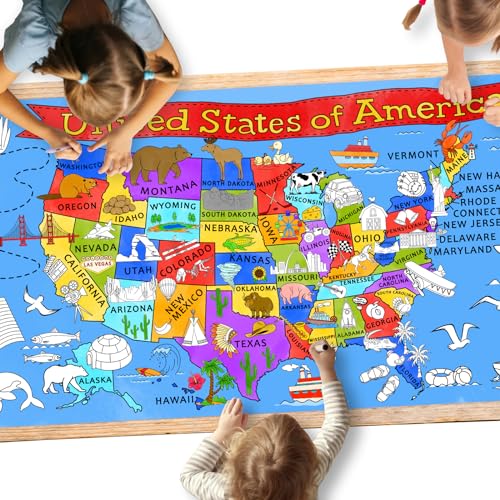 Gatherfun USA Coloring Activity - Large 31.5x 72 Educational Poster - Ideal for School Events & Birthday Parties, Multi-Use as Classroom Wall Décor or Table Cover - style: SA MAP