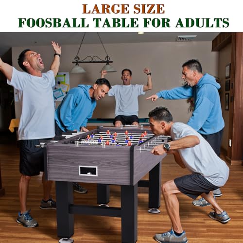 58 Inch Large Size Foosball Table Adult Size, Full Size Soccer Game Table w/2 Balls, Leg Levelers & Heavy-Duty Legs, Durable Arcade Football Table for Game Room, Home, Office, Party