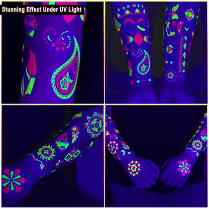 Ozepao 20 Sheets Glow in The Black Light Temporary Tattoos, Glow Party Supplies for Adults and Kids, 160+ Neon UV Glow Fluorescent Designs, Perfect for Neon Raves, Festivals, Birthday Parties and More