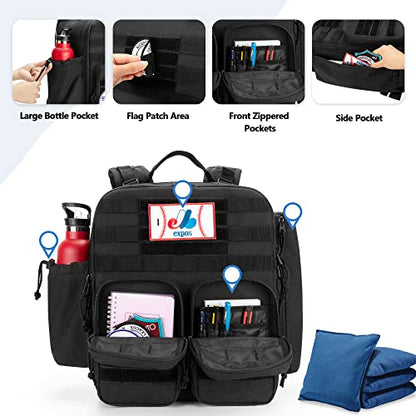 DSLEAF Cornhole Backpack Holds 16-24 Cornhole Bags, Cornhole Patch Bag with Padded Shoulder Straps and Extra Pockets for Tossing Games (Patent Design)