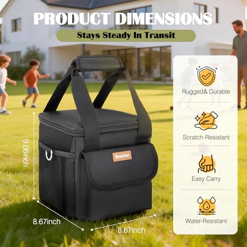 Bocce Ball Bag for 8 Balls, Bocce Ball Set Carrying Case with Removable Dividers, Padded Bocce Storage Bag with Shoulder Strap & Mesh Pockets for Lawn Games, Black (Bag Only)