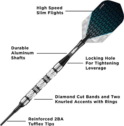 Viper Diamond 90% Tungsten Soft Tip Darts with Storage/Travel Case, Black Rings, 18 Grams