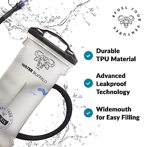 Water Buffalo Oasis Hydration Bladder – 2L and 3L Water Bladder for Hiking Backpack, Leakproof Design with Insulated Hose and High-Flow Bite Valve - size: 3 Liter with Cleaning Kit