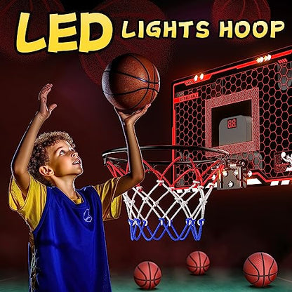HopeRock Indoor Basketball Hoop for Kids, Over The Door Mini Basketball Hoops, with LED Light, Scoreboard, Birthday Toys Gifts for 5 6 7 8 9 10 11 12+ Year Old Boys - style: LED Basketball Hoop & Scoreboard