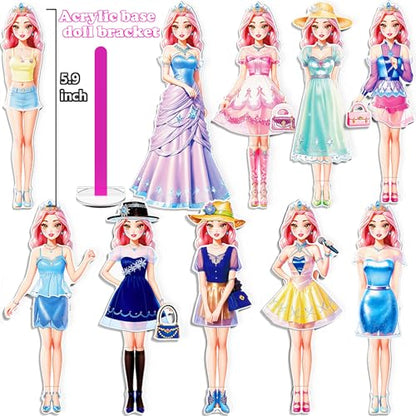 Magnetic Dress Up Paper Doll Playset,Pretend Play Game Travel Toys Car Road Trip Activity,Magnet Clothes Puzzles Kids Toddler Girls,Preschool Learning Created Imagine Birthday Gift (C Set) - color: C Set