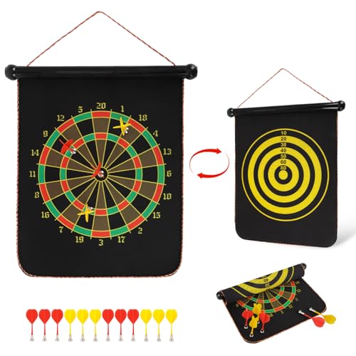 Magnetic Dart Board, 15 x 12 Inches Dart Boards for Youth Boys Girls, Two Sided Roll Up Dartboard,12 Magnetic Safe Darts, Indoor Outdoor Game, Room Decor, Best Gifts for Teen Boys 13-18