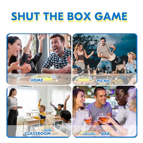 2 Pack Shut the Box Game, 2-4 Play Wooden Dice Math Games for Adults and Kids, Shut the Box Board with 8 Dices for Classroom, Home, Party, Pub