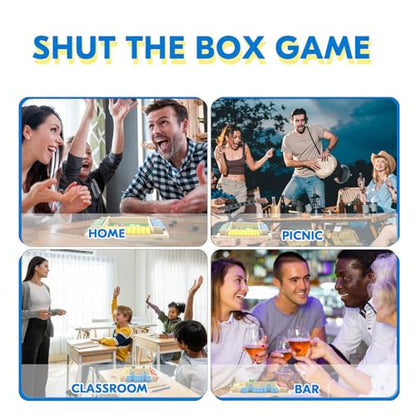 2 Pack Shut the Box Game, 2-4 Play Wooden Dice Math Games for Adults and Kids, Shut the Box Board with 8 Dices for Classroom, Home, Party, Pub